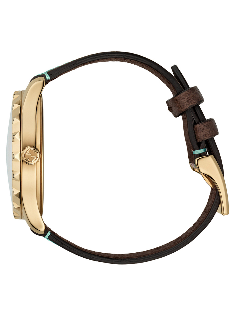 G-Timeless Goldtone Leather Strap Watch
