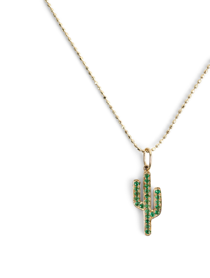 SYDNEY EVAN 14K Gold Cactus Charm Necklace With Emeralds Holt