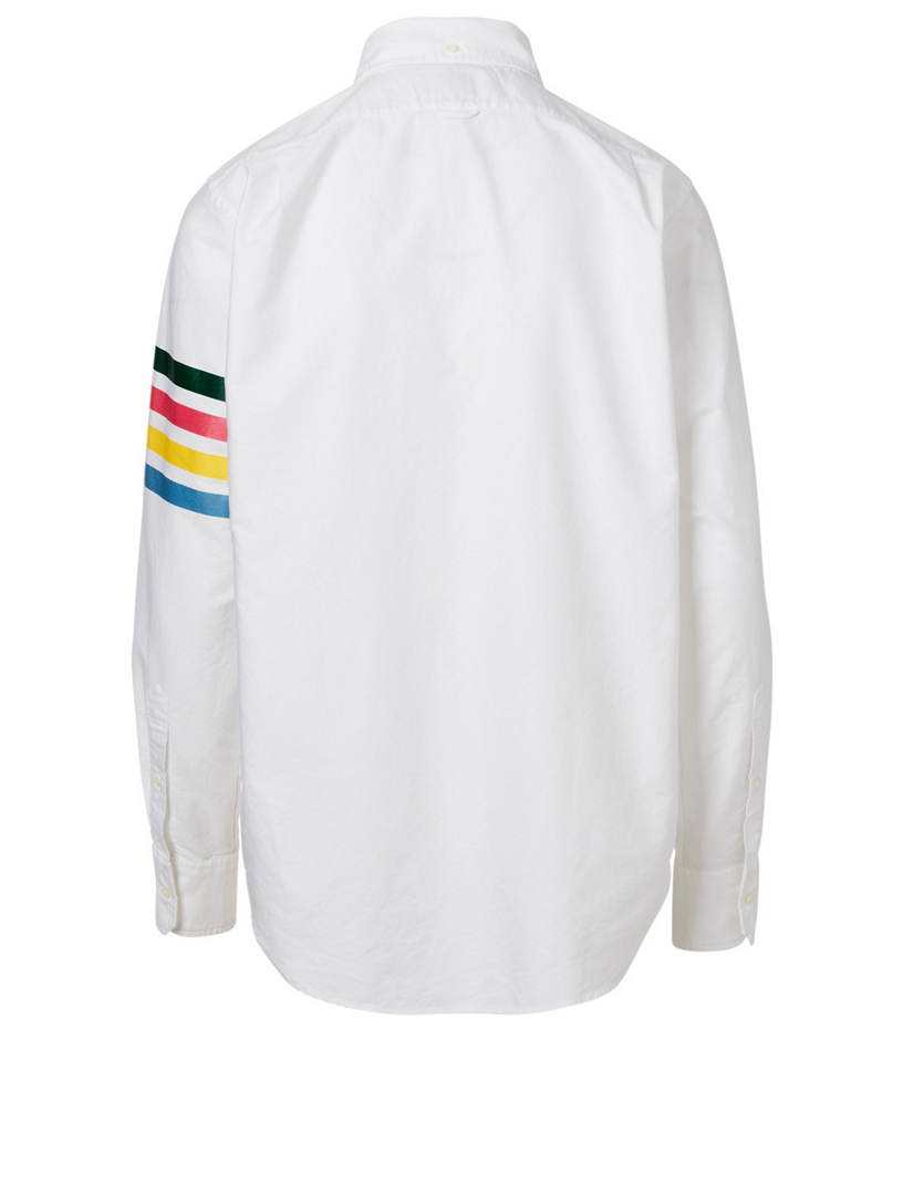 Zip Front Button-Down Shirt With Four Bar Stripe