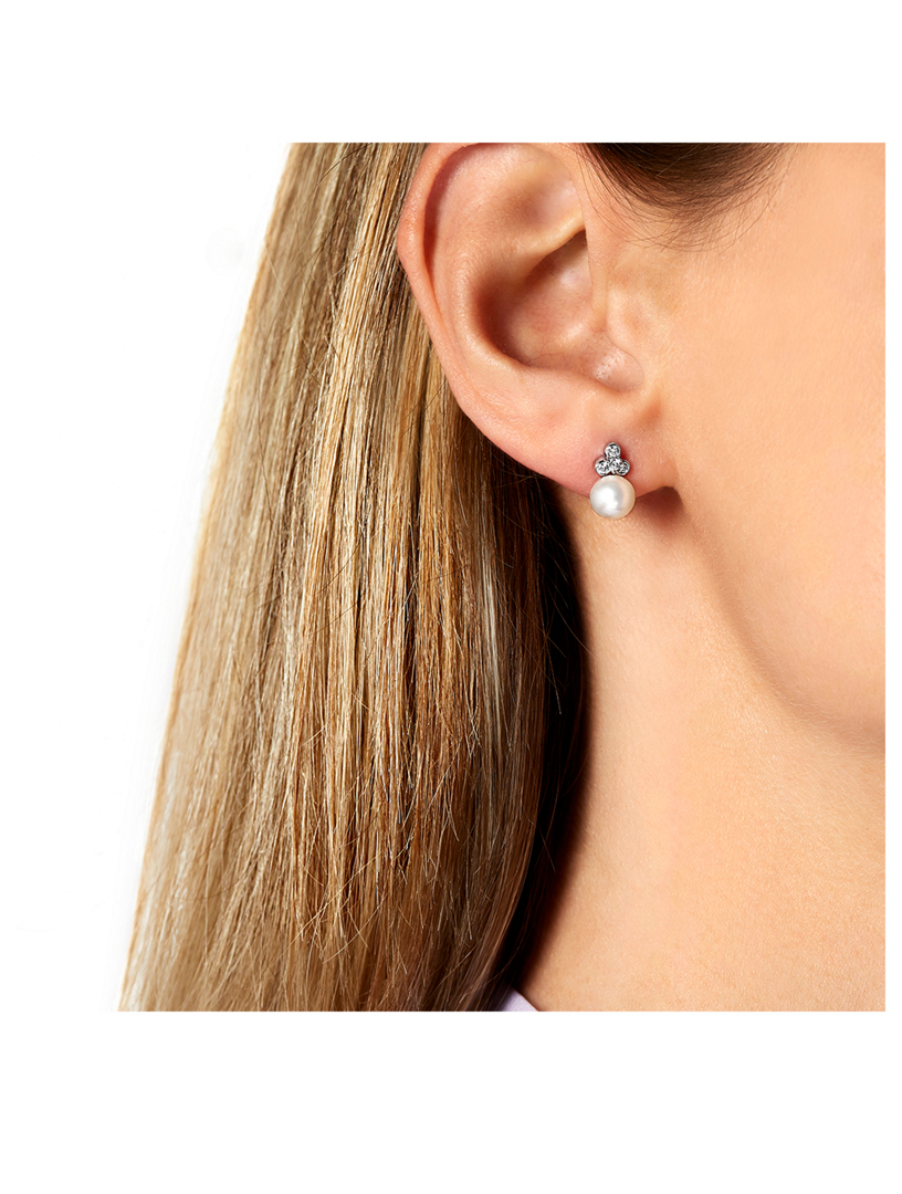 18K White Gold Freshwater Pearl And Diamond Earrings