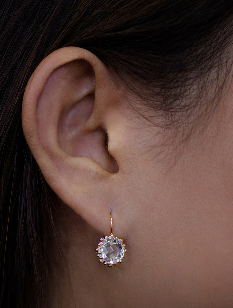 Dew Drop Snowflake 14K Gold Earrings With Topaz