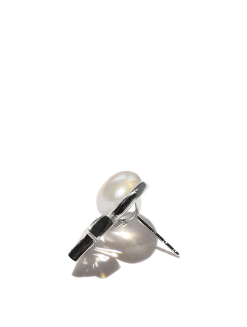 Cléo Sterling Silver Spear Baguette Pearl Stud Earrings With Topaz And White Sapphire