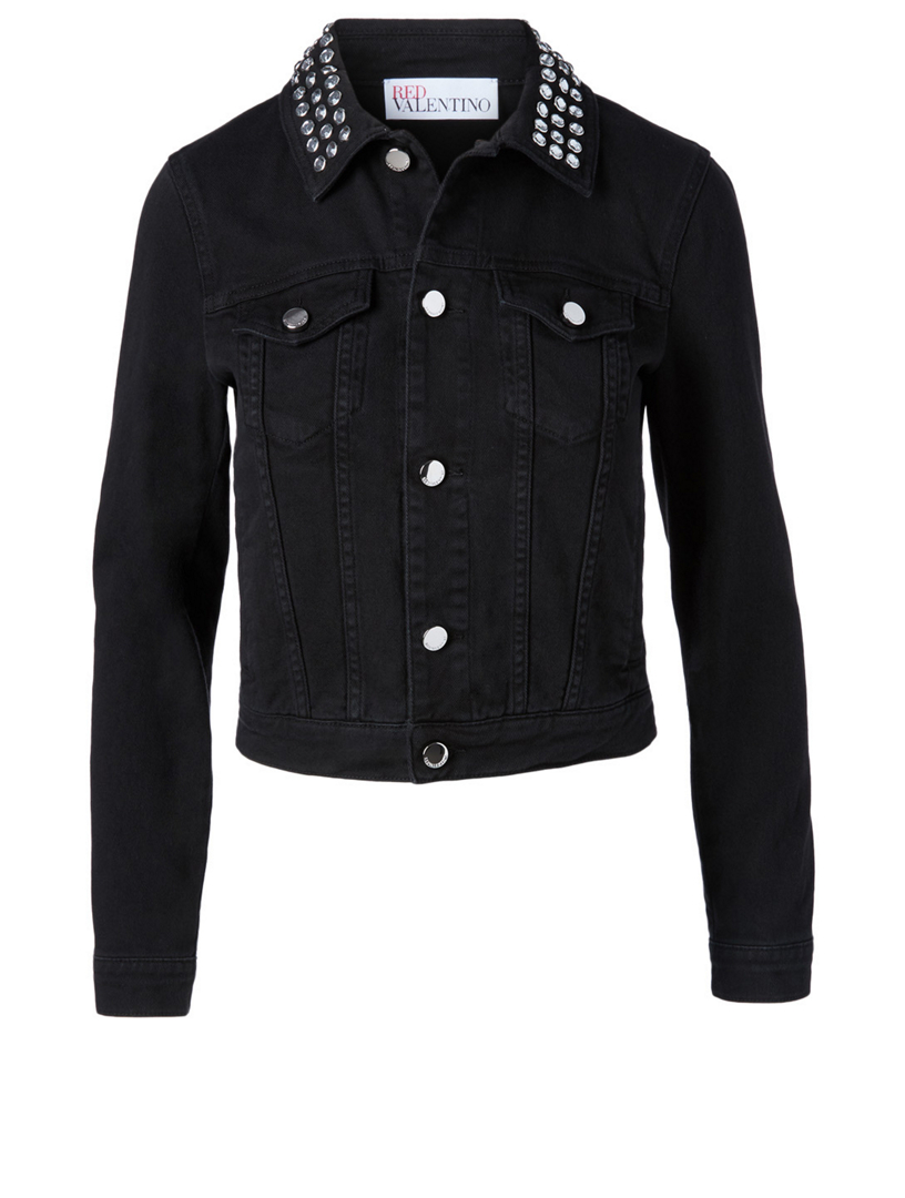Denim Jacket With Crystal Collar