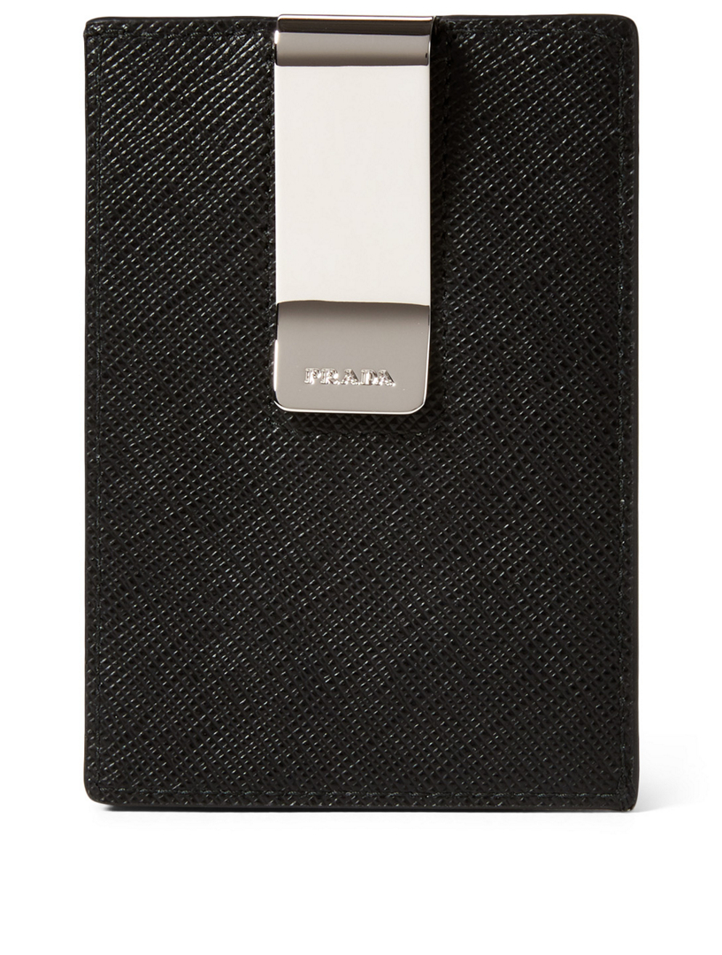 Saffiano Leather Card Holder With Clip