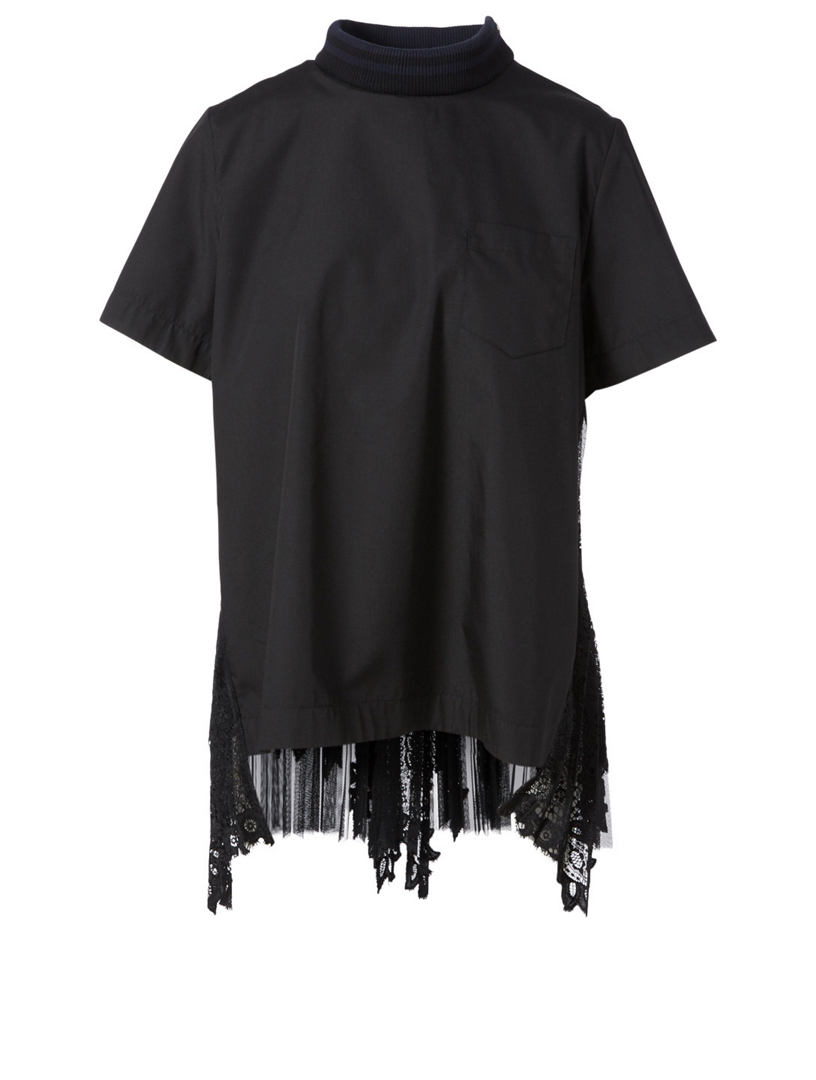 SACAI Blouse With Pleated Lace Tulle Back | Holt Renfrew