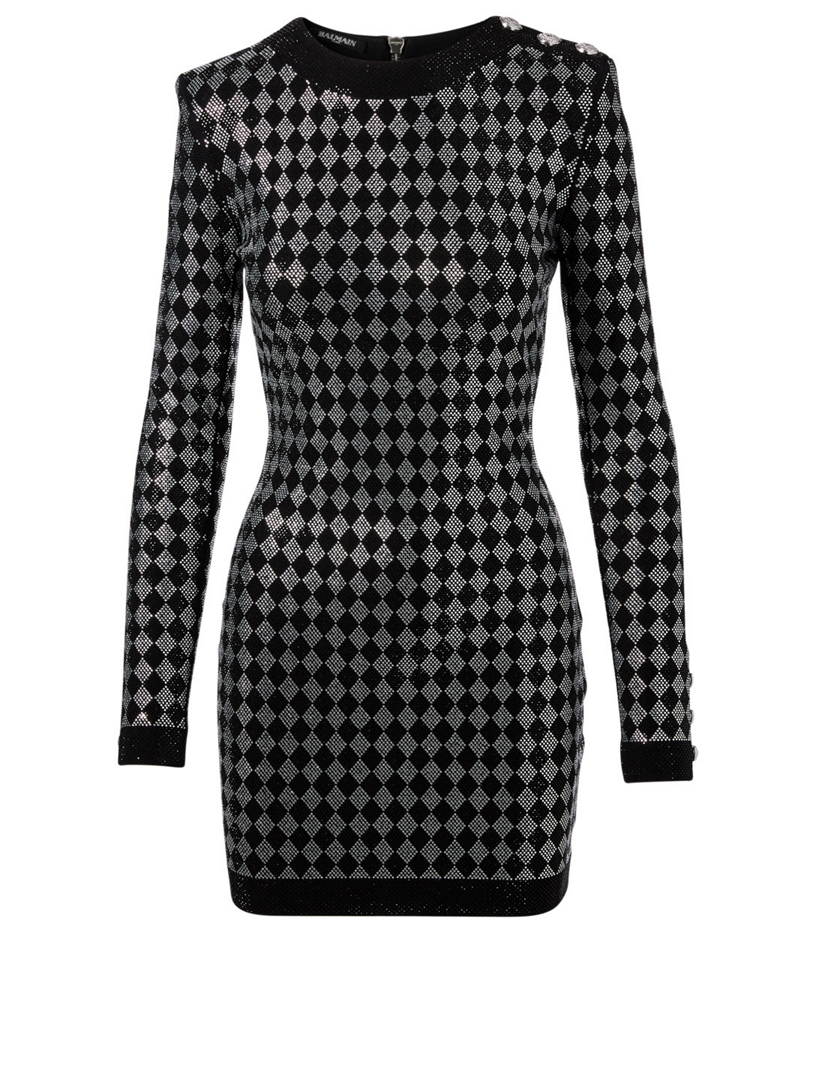 balmain diamond knit dress Balmain diamond-intarsia Knitted Mini Dress | Black