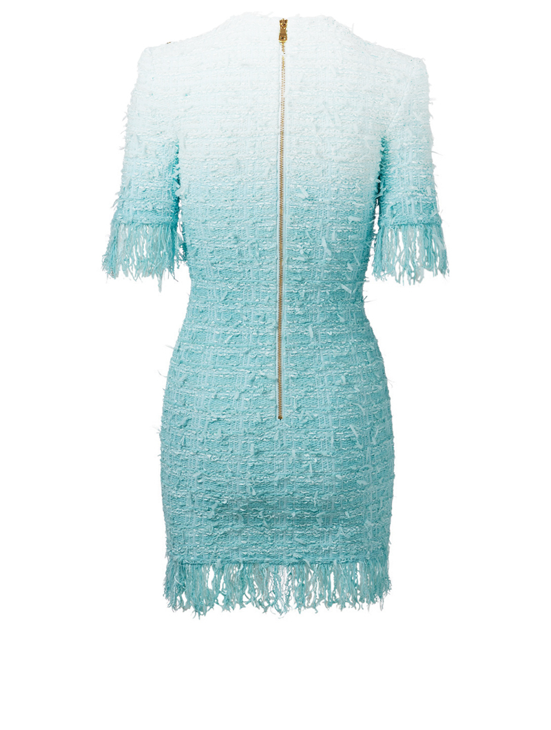 Tie-Dye Tweed Dress With Fringe