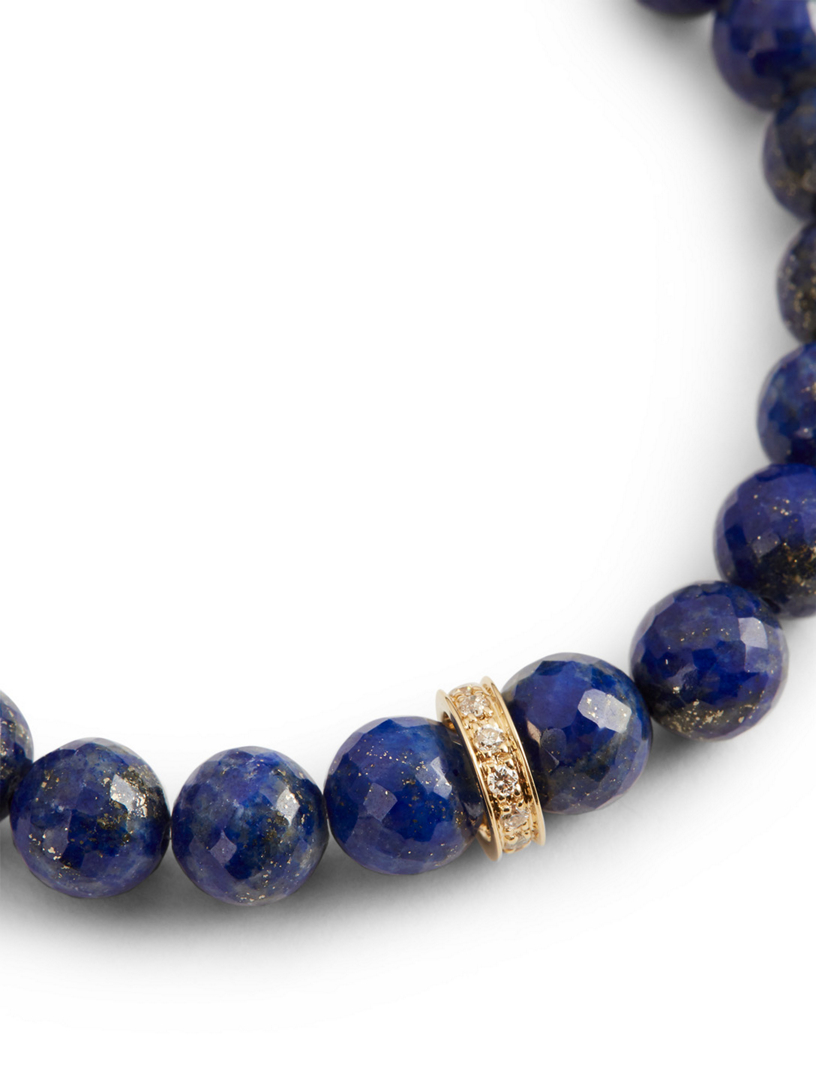 Beaded Lapis Bracelet With 14K Gold Diamond Charm
