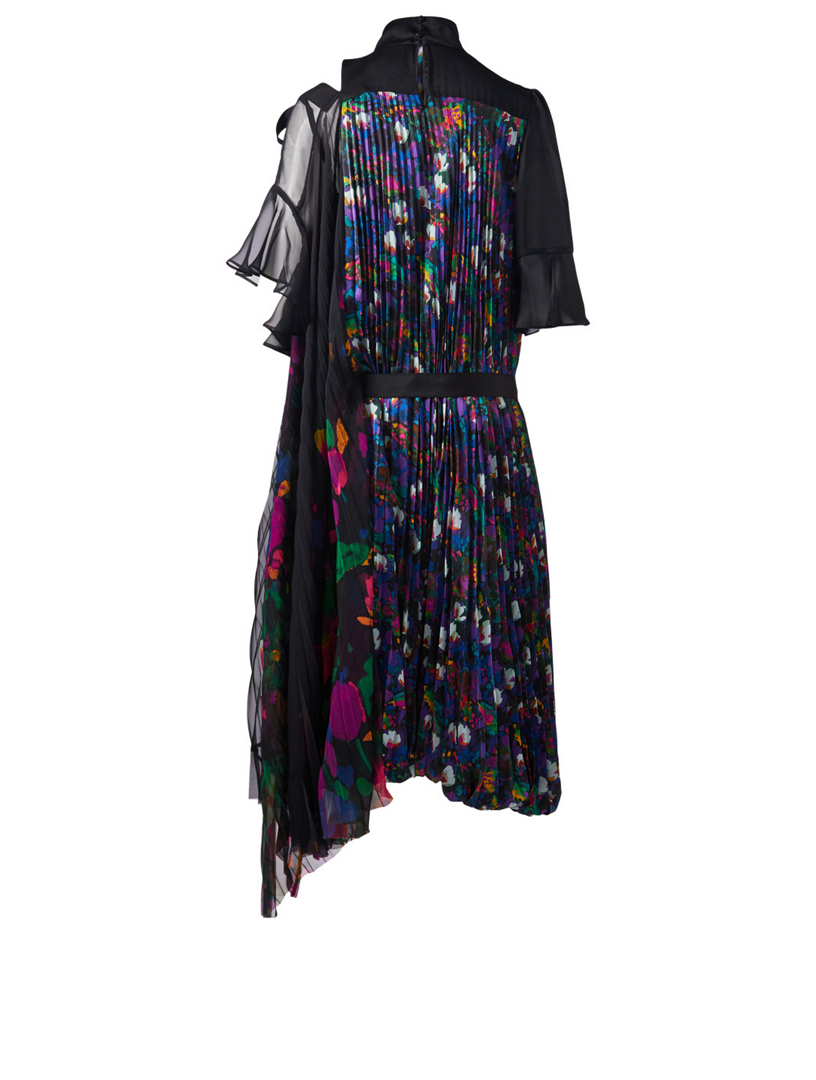 SACAI Asymmetric Pleated Dress In Floral Print | Holt Renfrew