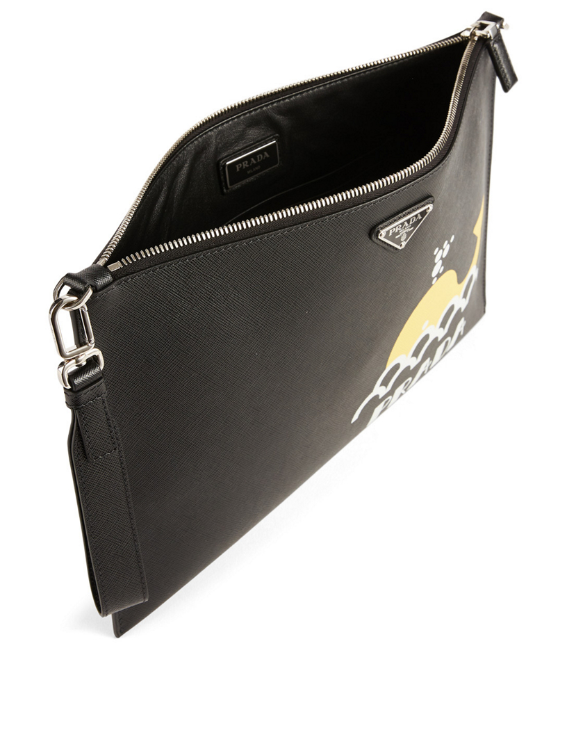 Printed Saffiano Leather Pouch With Strap