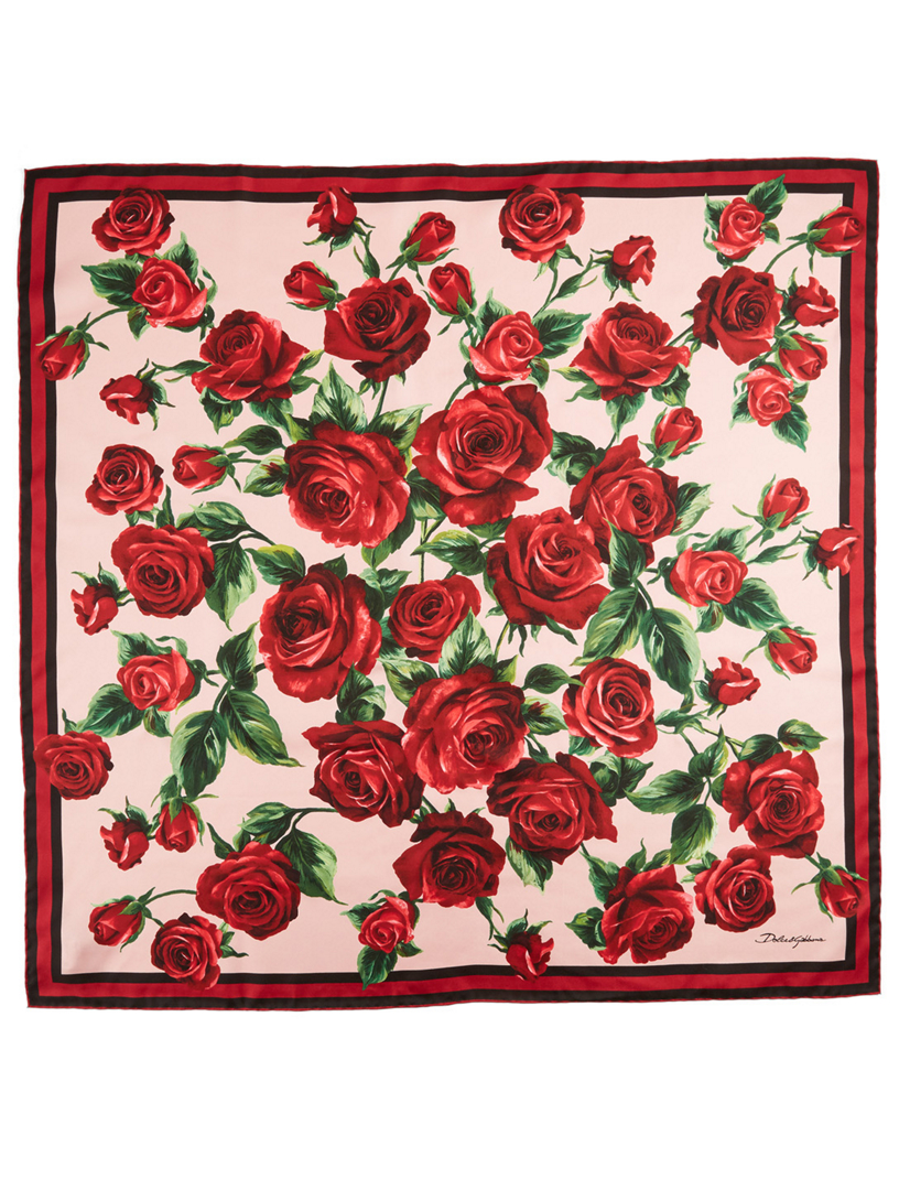 Dolce & Gabbana Roses Print Scarf in Red