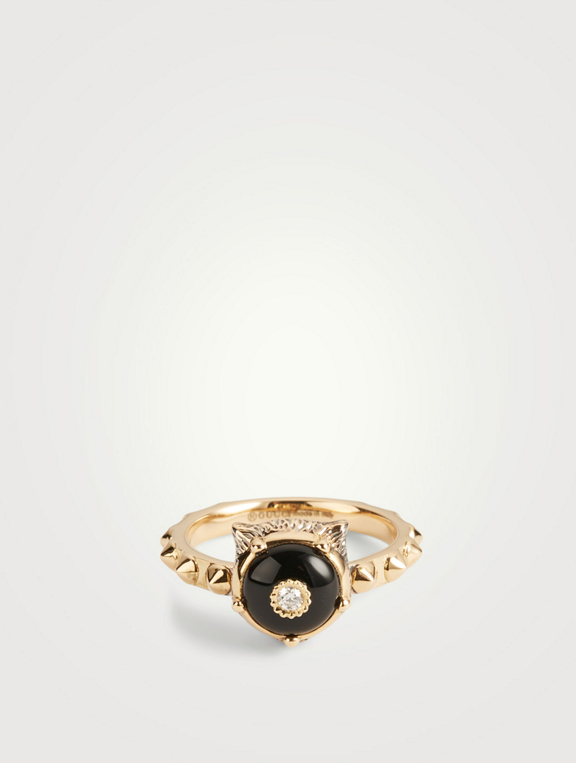 Le Marché Des Merveilles 18K Gold Feline Ring With Onyx And Diamonds