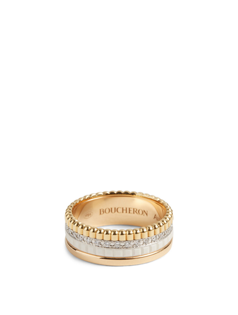 White Edition Quatre Gold Ring With Ceramic And Diamonds