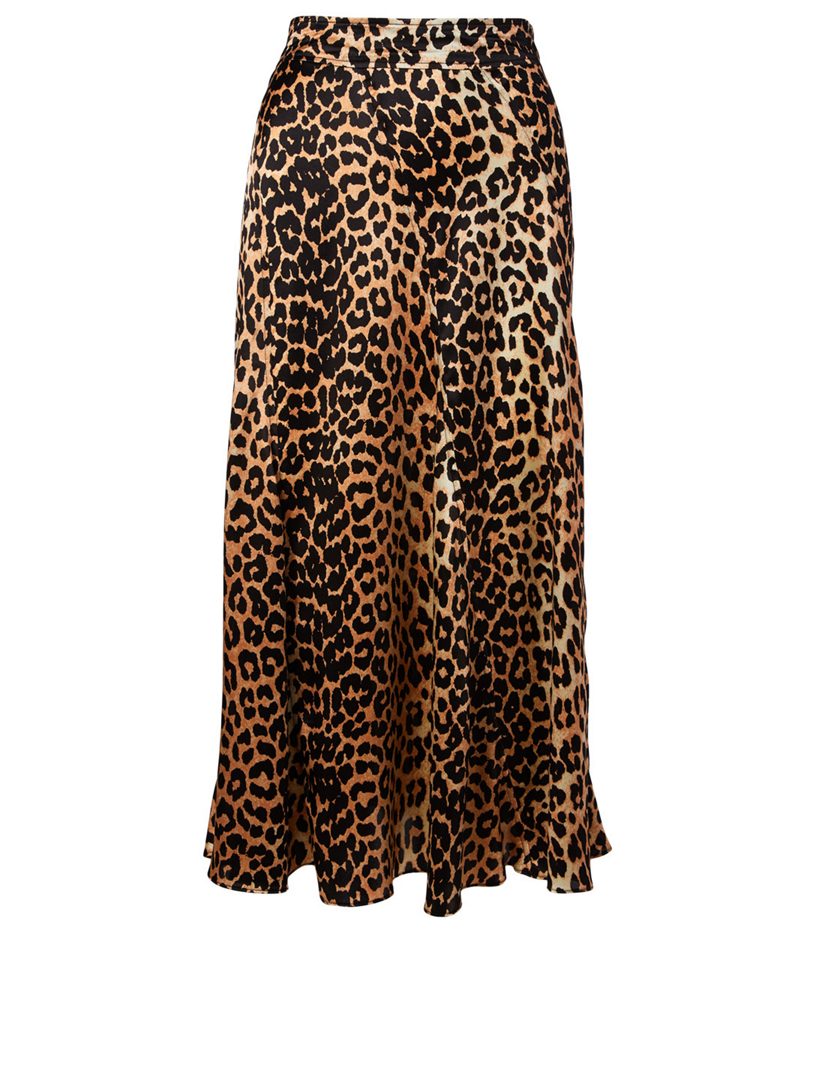 Ganni leopard-print silk midi skirt hotsell