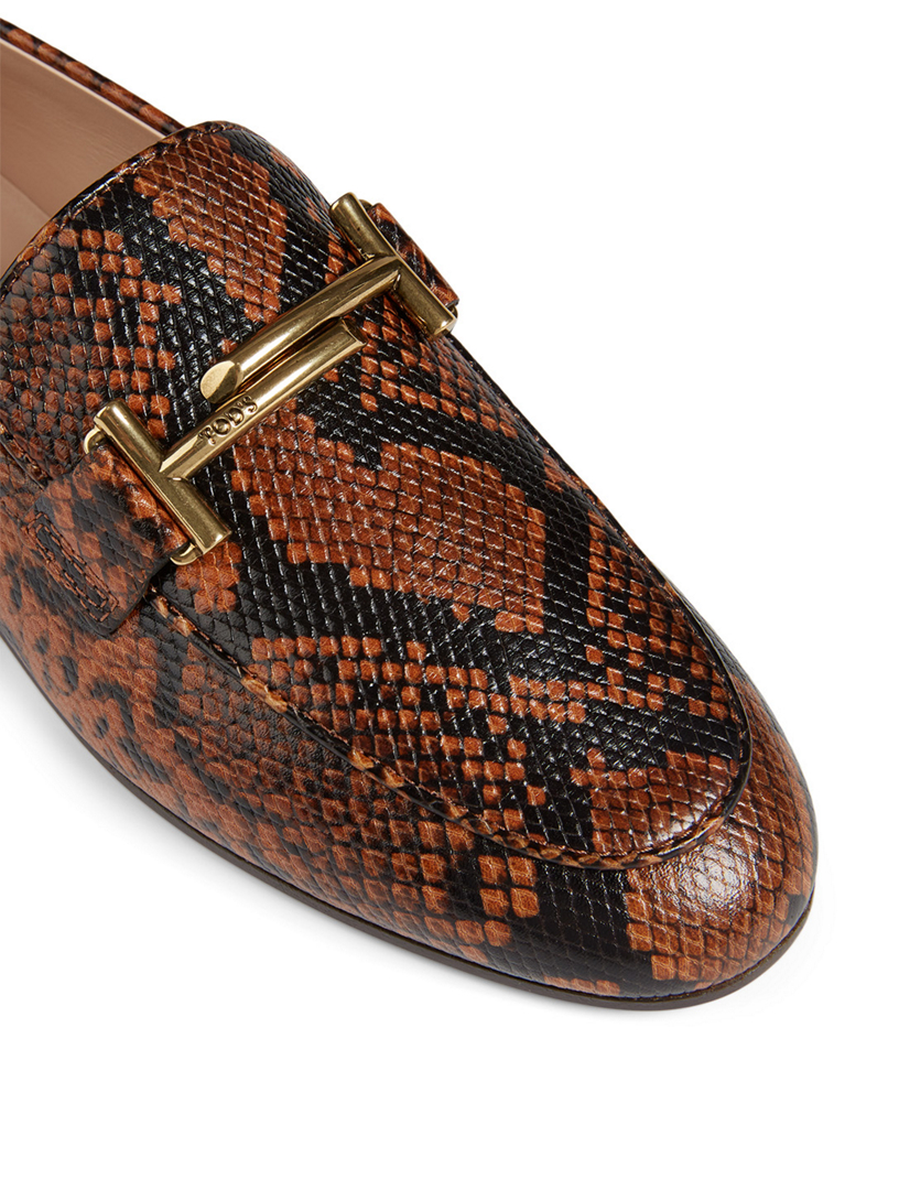 Double T Leather Loafers Python Print