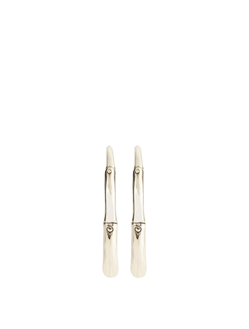 Large Bamboo Silver Hook Earrings
