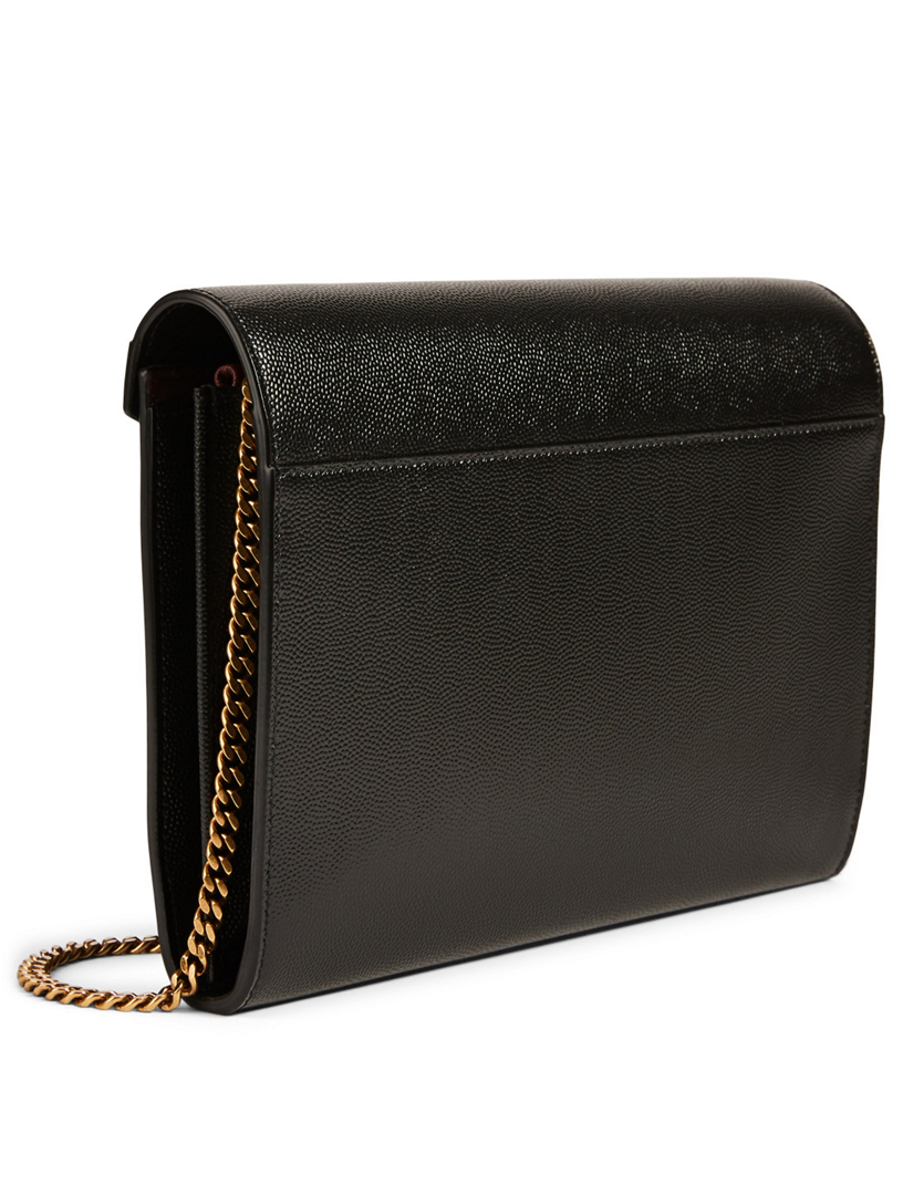 【SAINT LAURENT】Cassandra chain wallet Cassandre matelassé leather wallet on chain in black - Saint