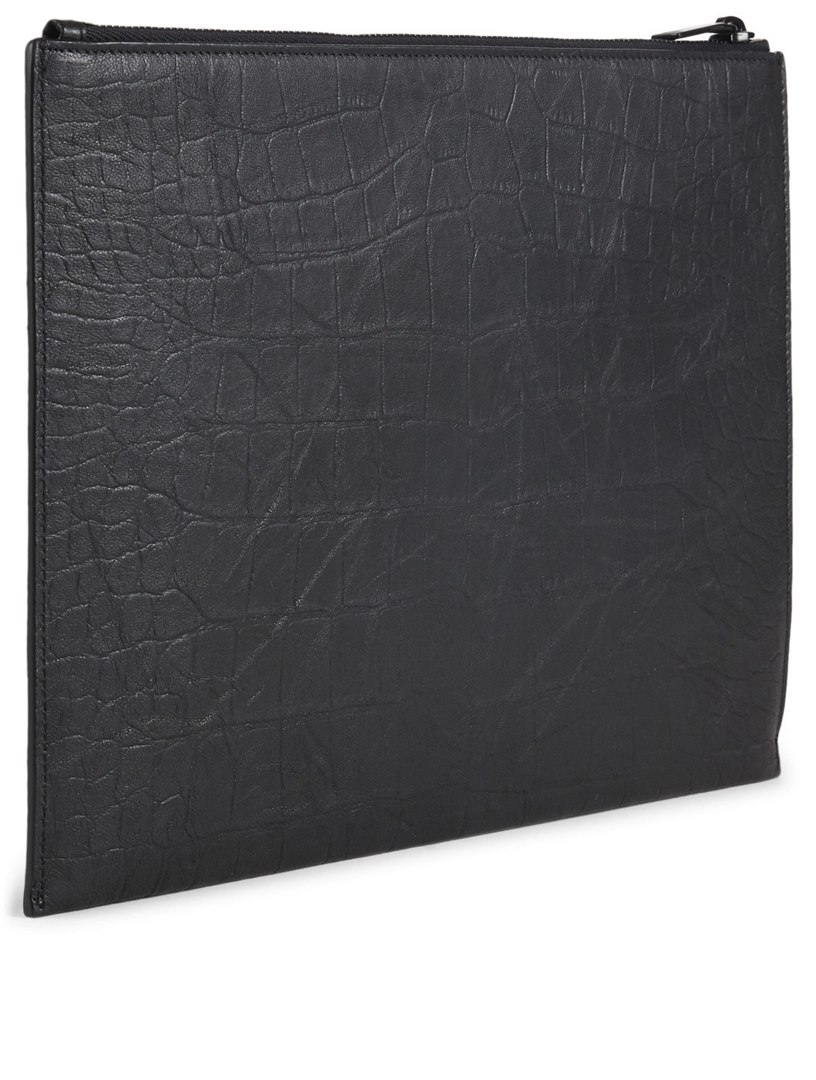 Monogram Croc-Embossed Leather Tablet Holder