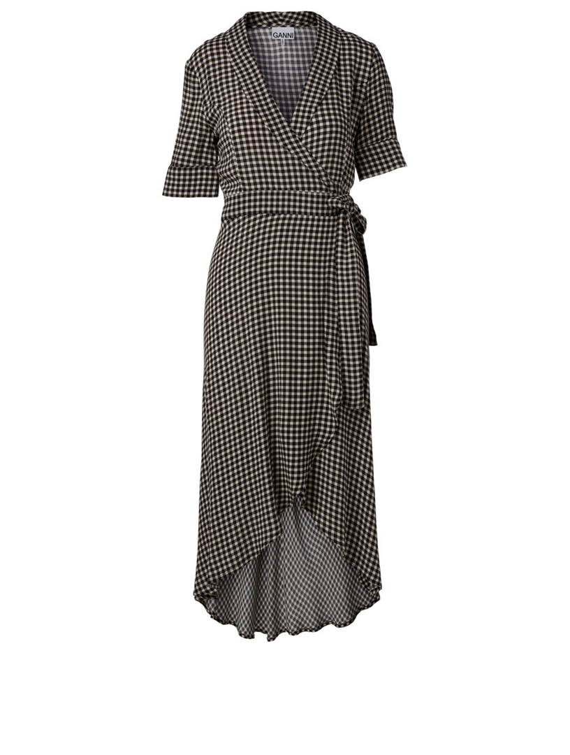 GANNI Wrap Midi Dress In Check Print | Holt Renfrew