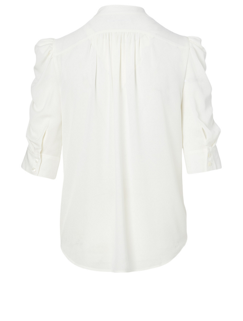 Silk Shirred-Sleeve Shirt
