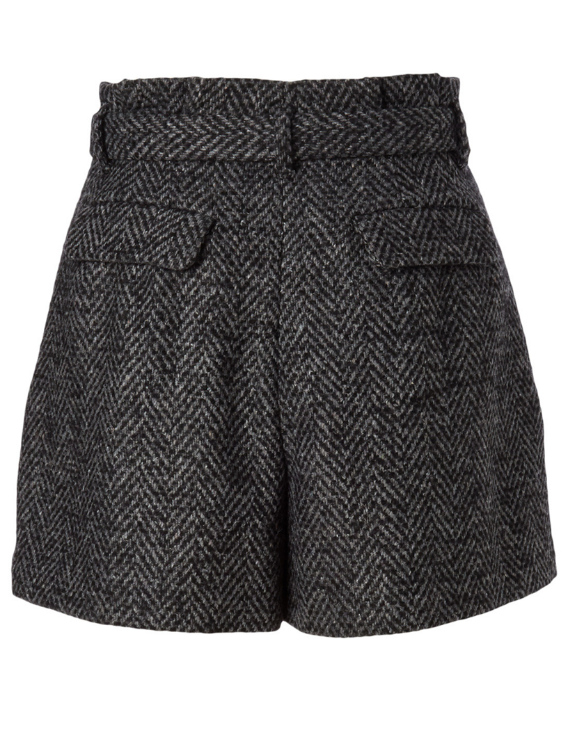 Wool-Blend Shorts Herringbone Print