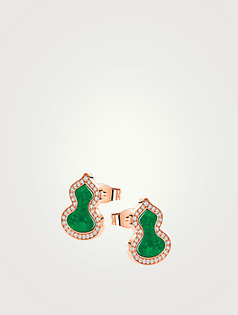 Petits clous d'oreilles Wulu en or rose 18 ct avec diamants et jade