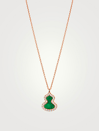 Petit collier Wulu en or rose 18 ct avec jade et diamants