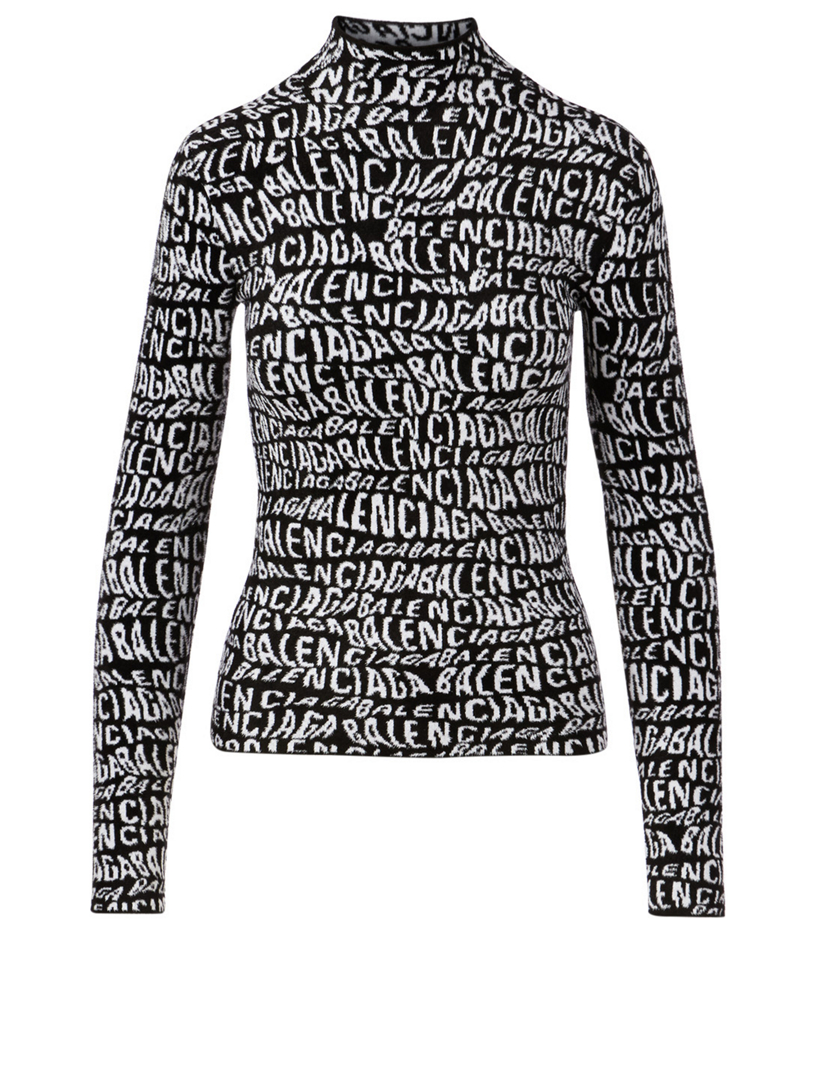 BALENCIAGA Long Sleeve Turtleneck Sweater In Logo Print Holt Renfrew