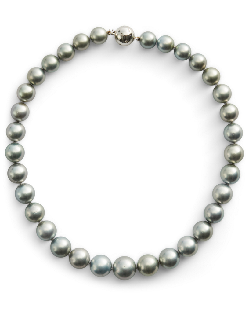 18K White Gold Pearl Necklace With Diamonds