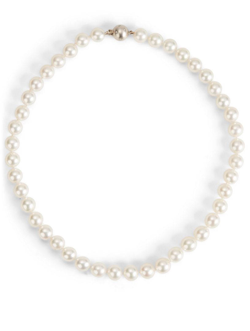 18K Gold Pearl Necklace With Diamonds