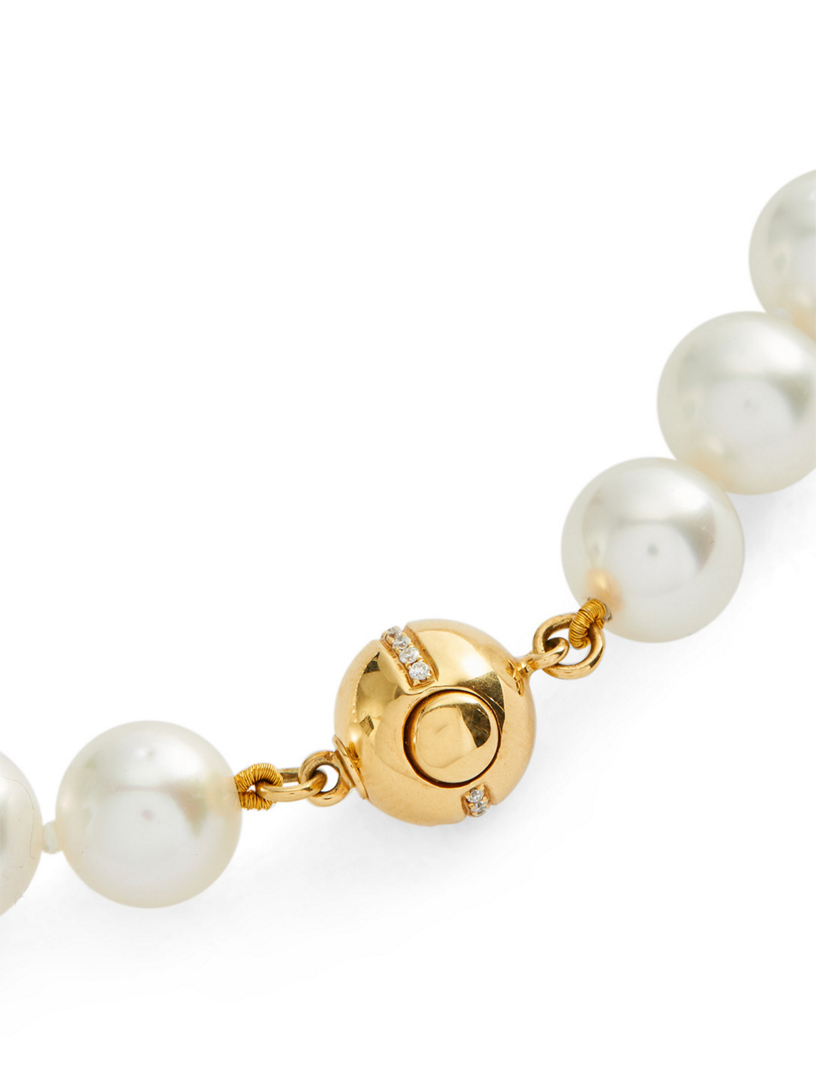 18K Gold Pearl Necklace With Diamonds