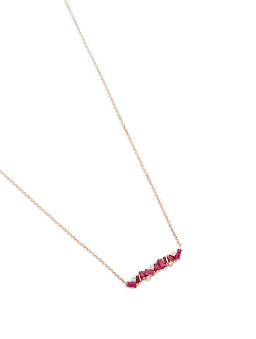 18K Rose Gold Necklace With Ruby And Diamonds