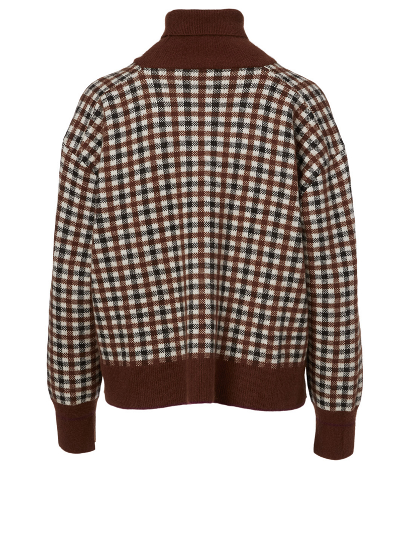 Wool-Blend Turtleneck Sweater Check Print
