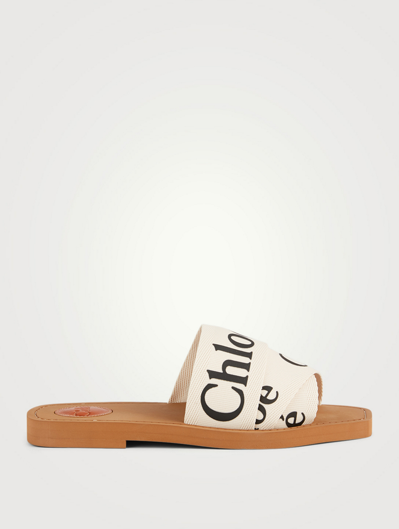 CHLO Woody Linen Logo Slide Sandals Holt Renfrew