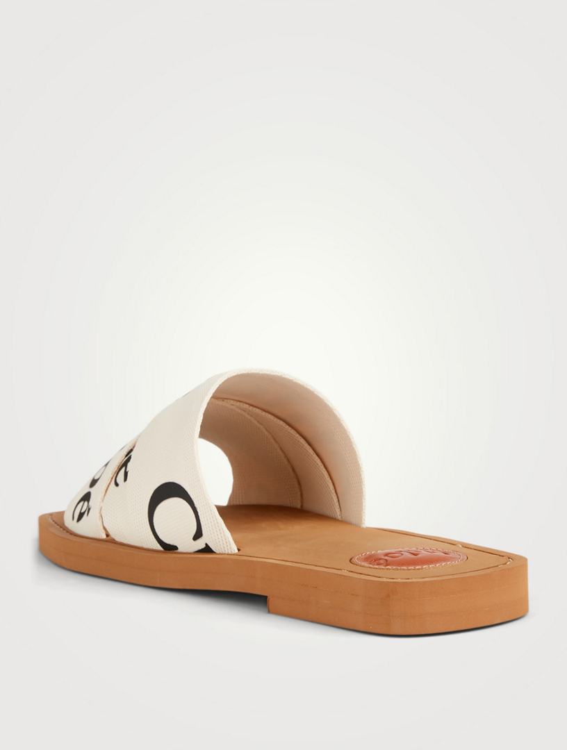 CHLOÉ Woody Linen Logo Slide Sandals | Holt Renfrew