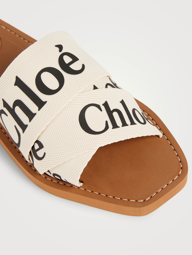 CHLOÉ Woody Linen Logo Slide Sandals | Holt Renfrew