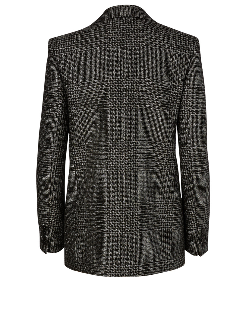 Wool-Blend Blazer Plaid Print