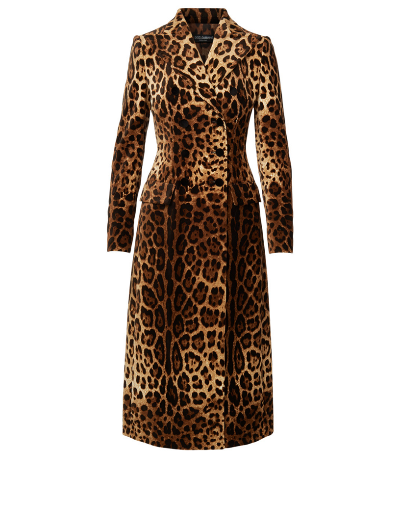 Double-Breasted Midi Coat In Leopard Print