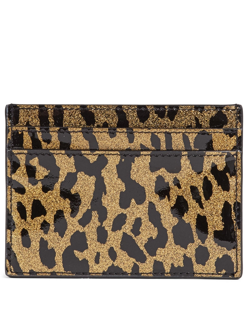 SAINT LAURENT YSL Monogram Patent Leather Card Holder In Leopard Print