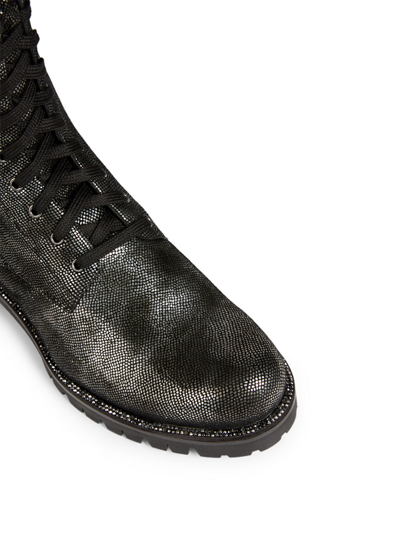 Bika Metallic Suede Combat Boots
