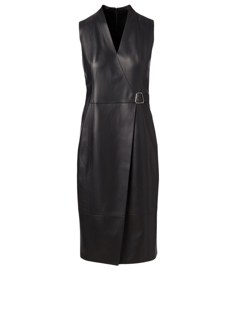 akris leather dress Akris Midi Dress with Gold Leather Detail