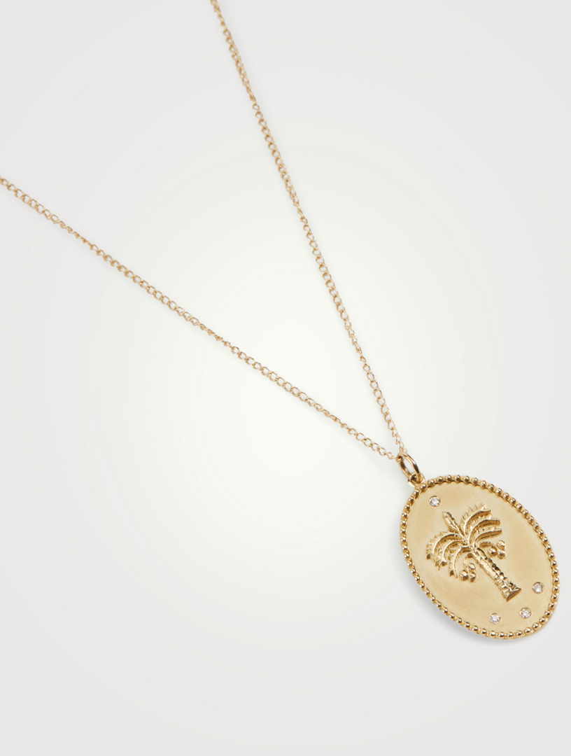 Date Palm  10K Gold Pendant Necklace With Diamonds - 18" Chain