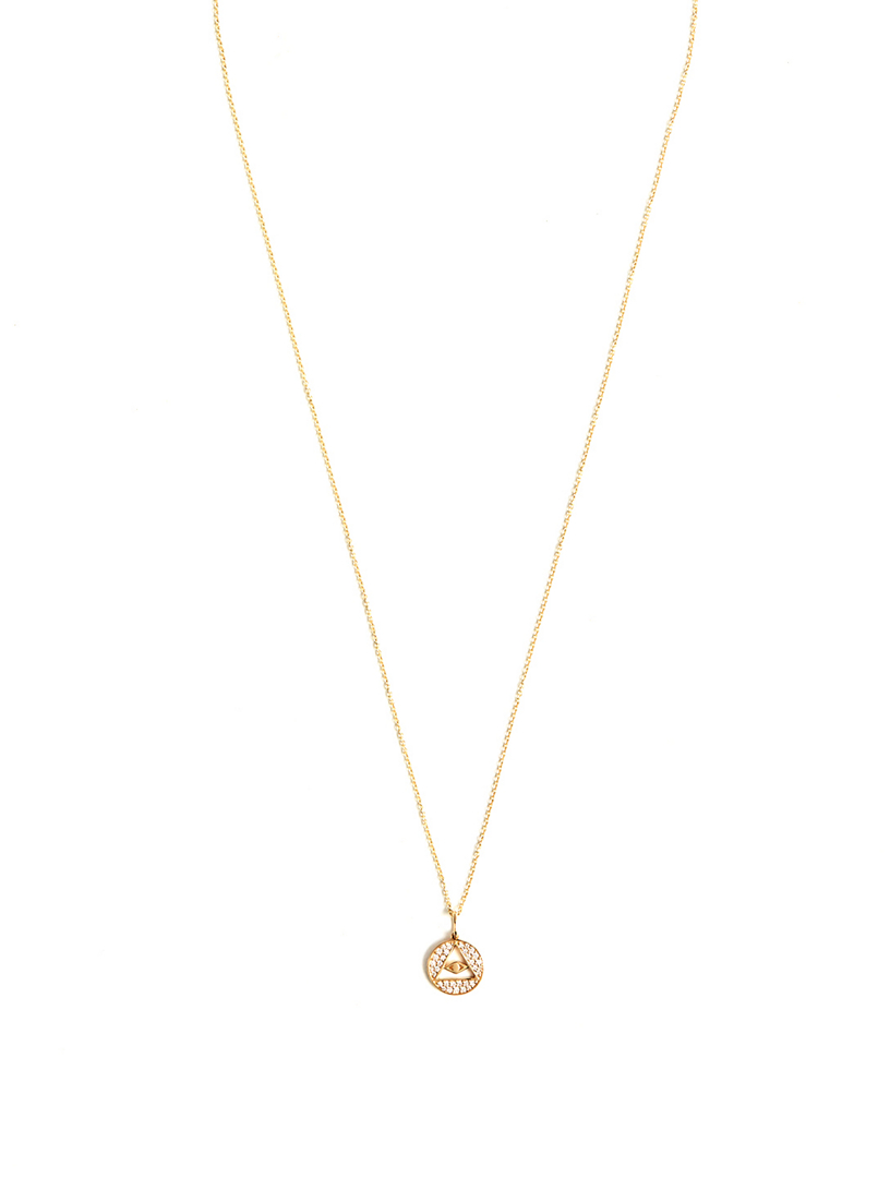 Medium 14K Gold Pyramid Evil Eye Necklace With Diamonds