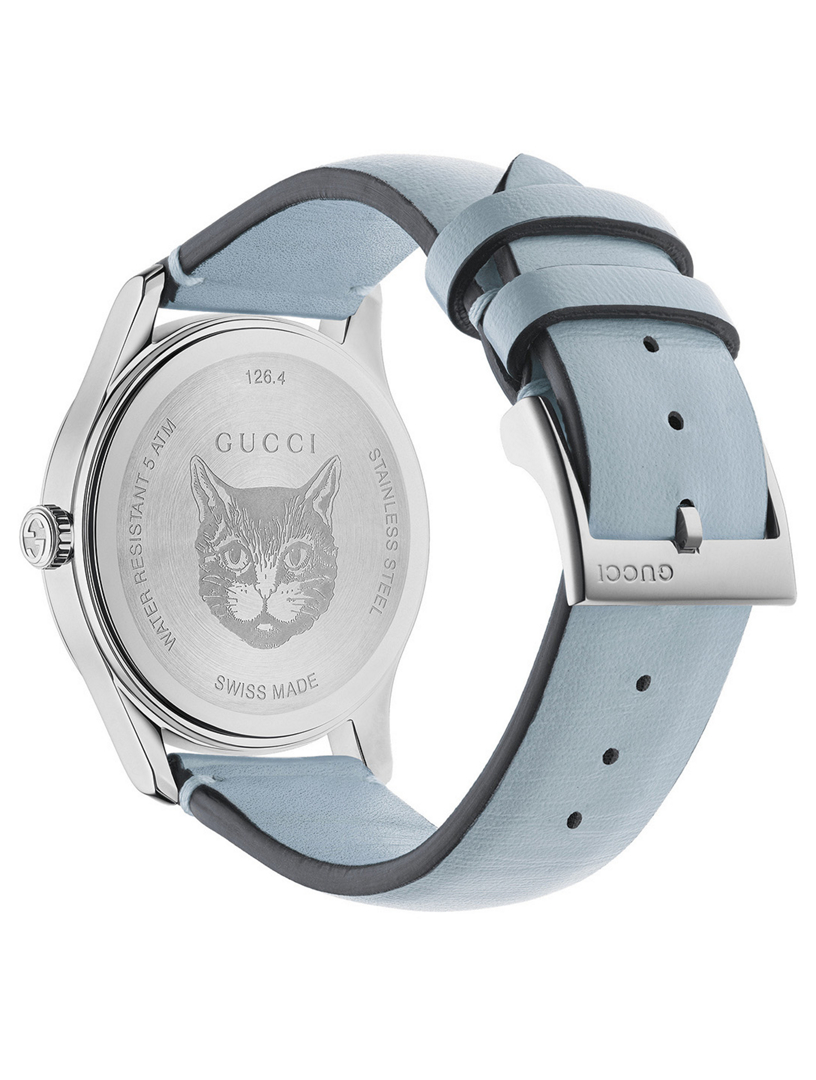G-Timeless Leather Strap Watch With Mother Of Pearl