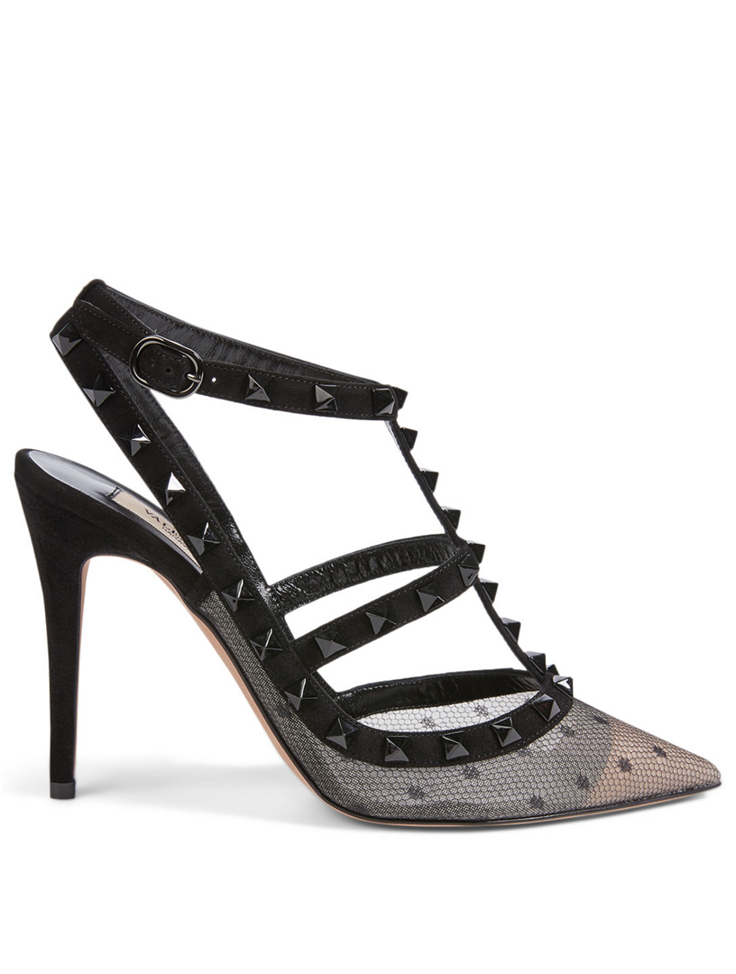 VALENTINO GARAVANI Rockstud 100 Mesh And Suede Caged Pumps | Holt Renfrew