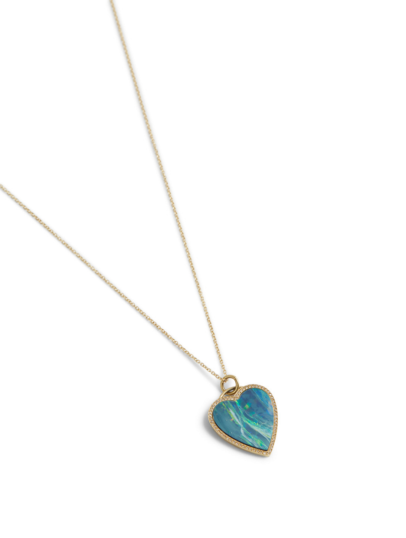 JENNIFER MEYER Gold Opal Inlay Heart Necklace With Diamonds Holt