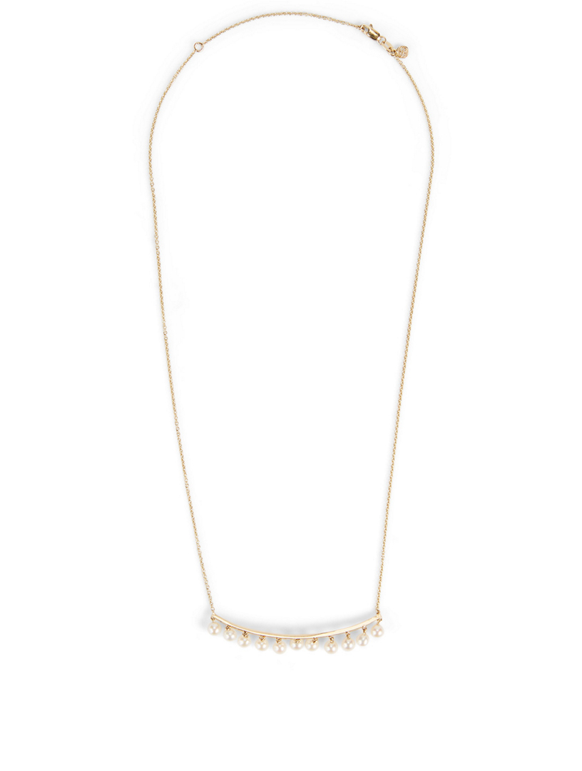 14K Gold Drop Bar Necklace With Pearls