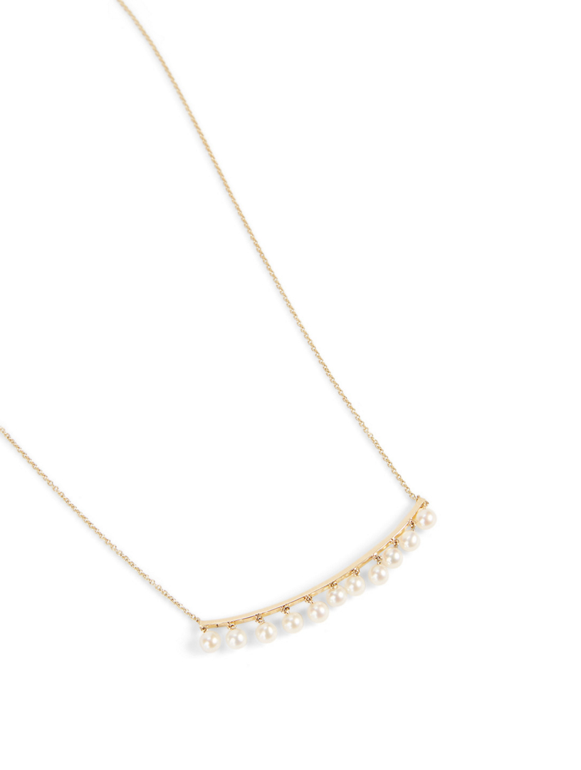 14K Gold Drop Bar Necklace With Pearls