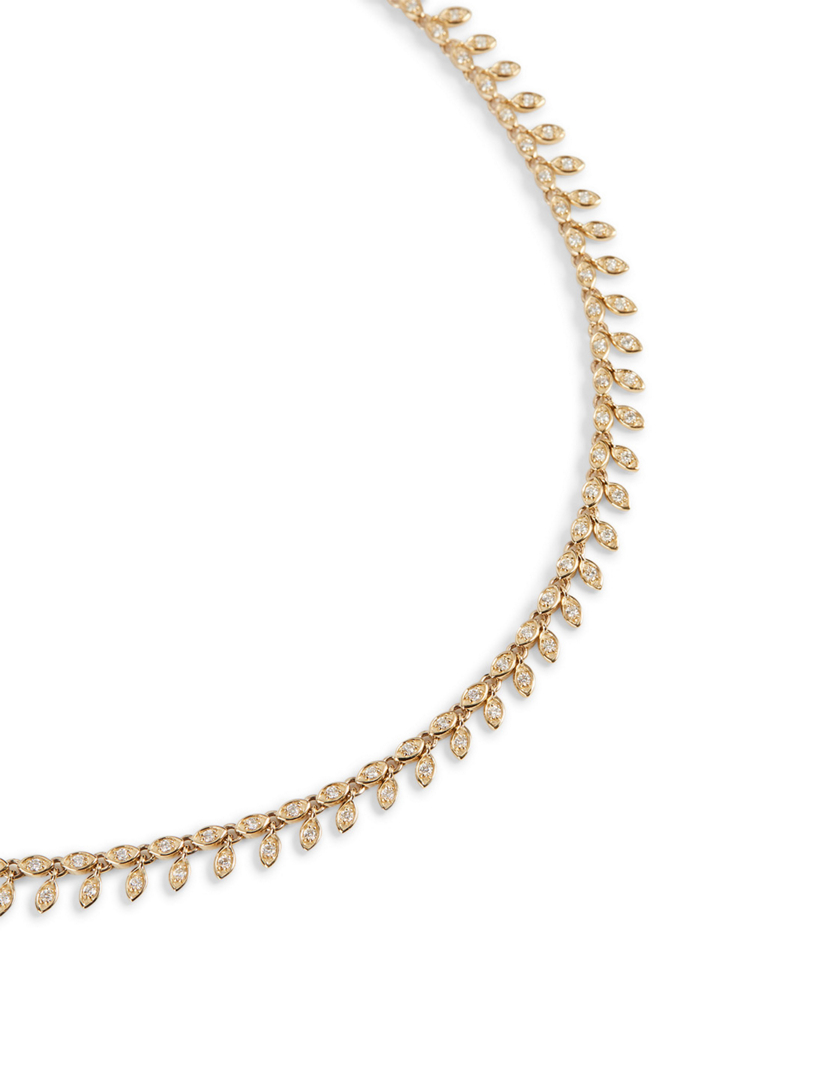 14K Gold Marquise Eye Eternity Fringe Necklace With Diamonds