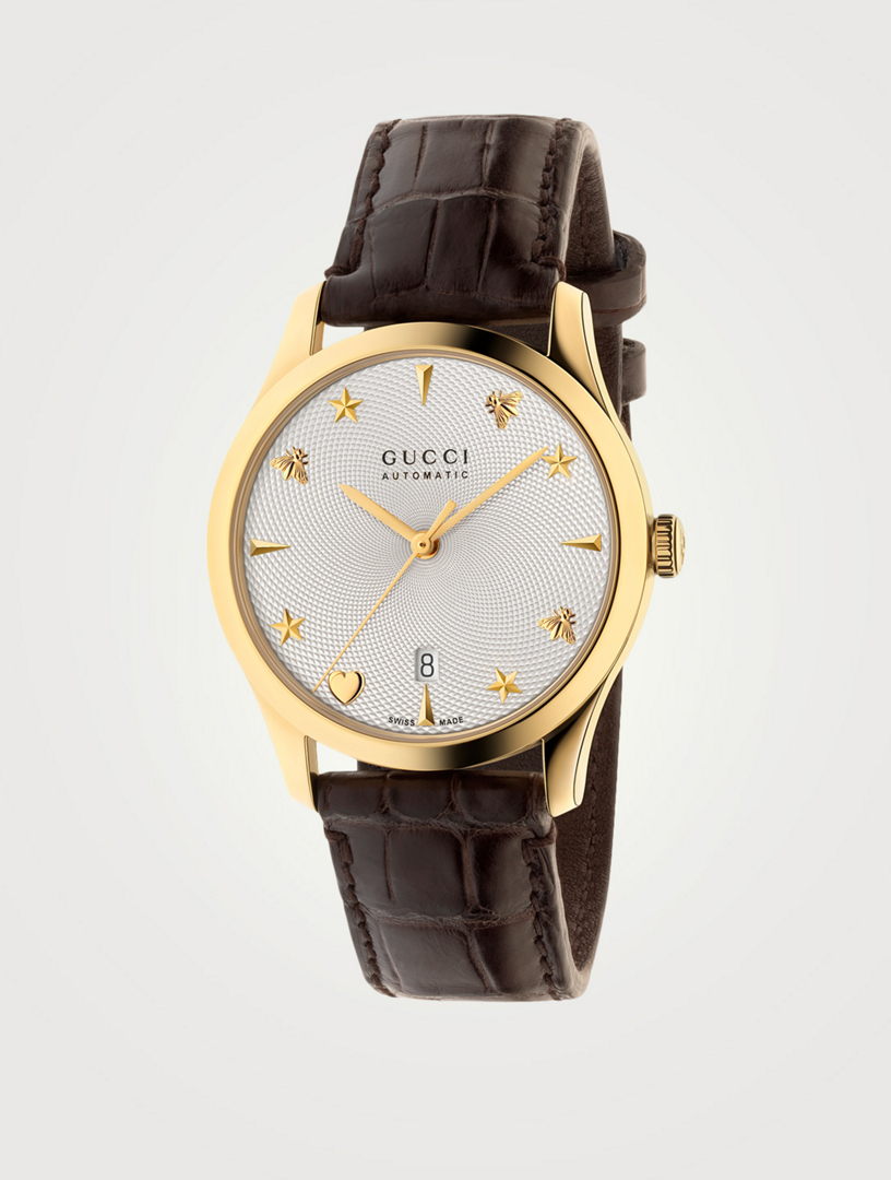 GUCCI G-Timeless Gold PVD Alligator Strap Watch | Holt Renfrew